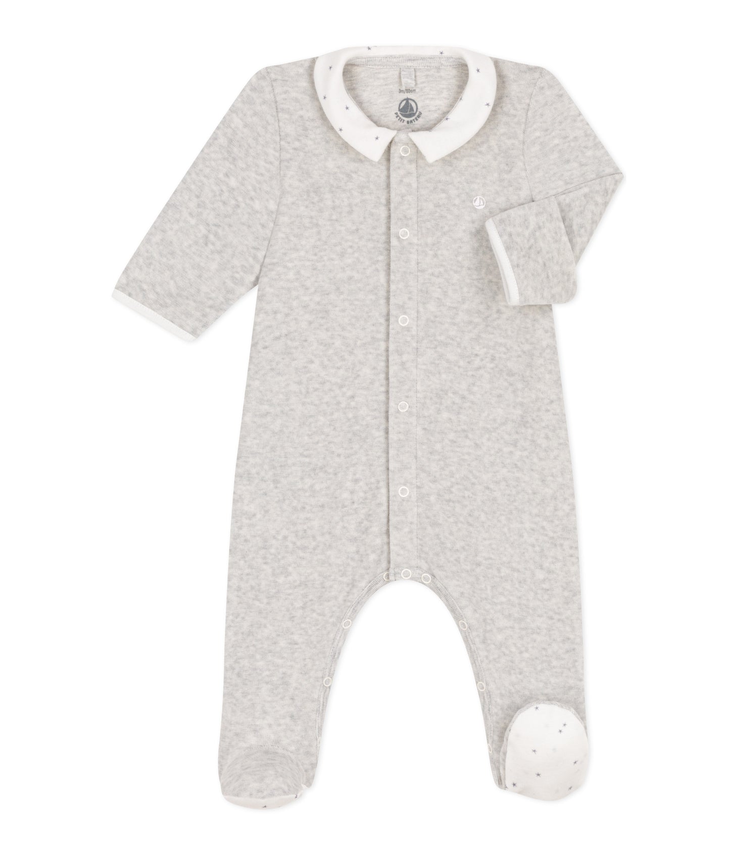 || Petit Bateau || Basis fluwelen boxpak met voetjes en kraagje - grijs