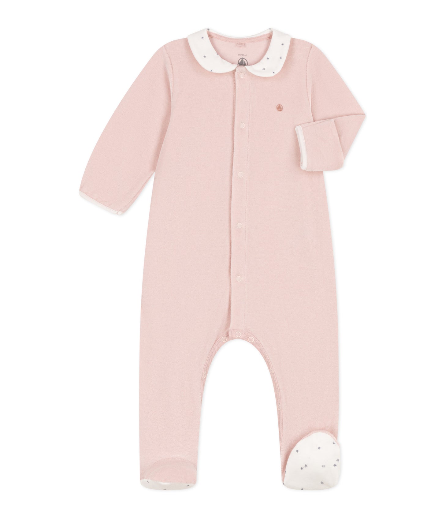 || Petit Bateau || Basis fluwelen boxpak met voetjes en kraagje - roze