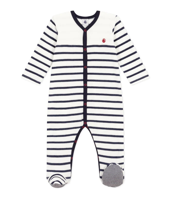 || Petit Bateau || Fluwelen boxpak met voetjes - Strepen