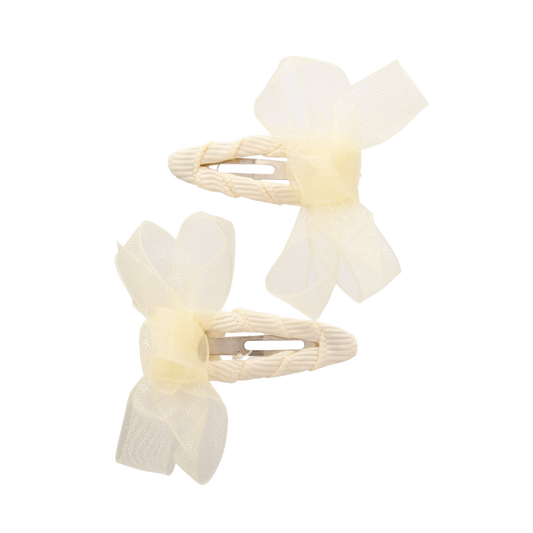 || Your Little Miss || Baby haarspeldjes met twist en linten strik - Cream Organza