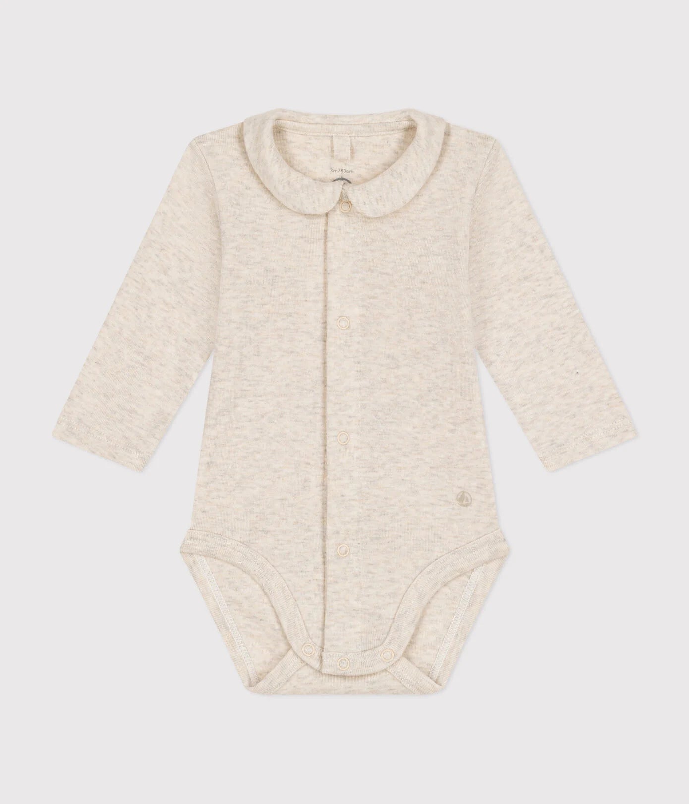 || Petit Bateau || Basis jongens babyromper voorsluiting met kraag & l/m - Beige
