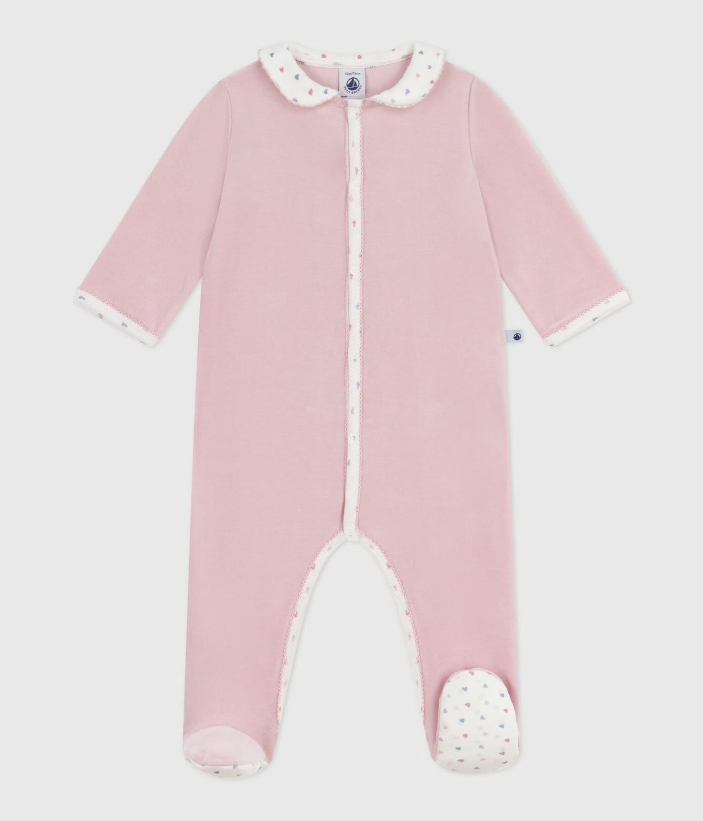 || Petit Bateau || Fluwelen boxpak met voetjes en kraagje - Hartjes