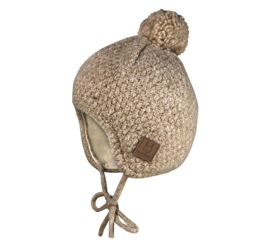 || Maximo || Muts met pompon en jersey voering - Bruin