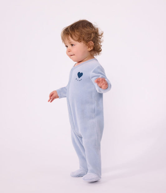 || Petit Bateau || Velours boxpak met voetjes blauw - Hart