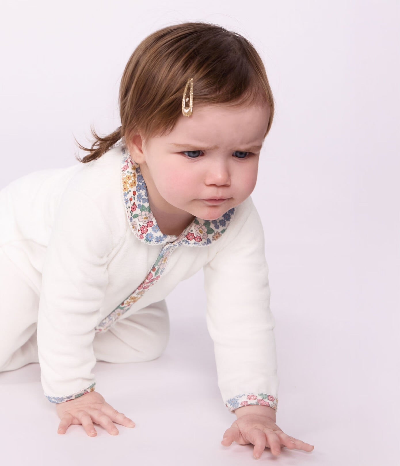 || Petit Bateau || Fluwelen boxpak met voetjes en kraagje - Bloemen