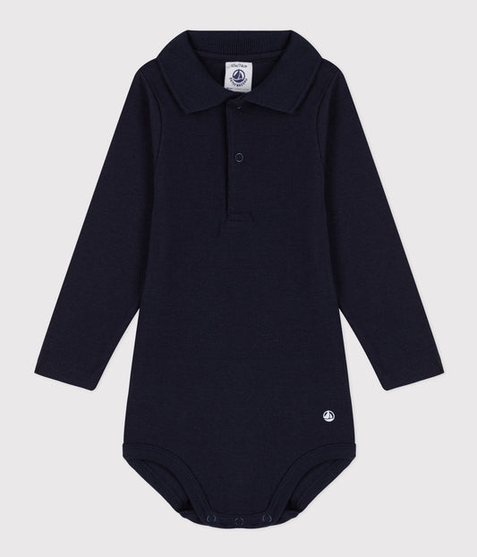 || Petit Bateau || Basis polo romper met lange mouwen - Navy