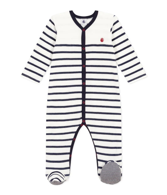 || Petit Bateau || Basis fluwelen boxpak met voetjes - Strepen