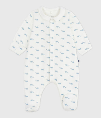 || Petit Bateau || Fluwelen boxpak met voetjes - Walvisjes