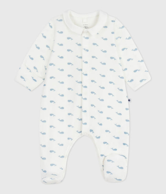 || Petit Bateau || Fluwelen boxpak met voetjes - Walvisjes