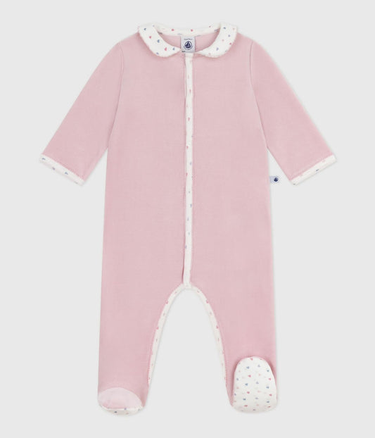 || Petit Bateau || Fluwelen boxpak met voetjes en kraagje - Hartjes