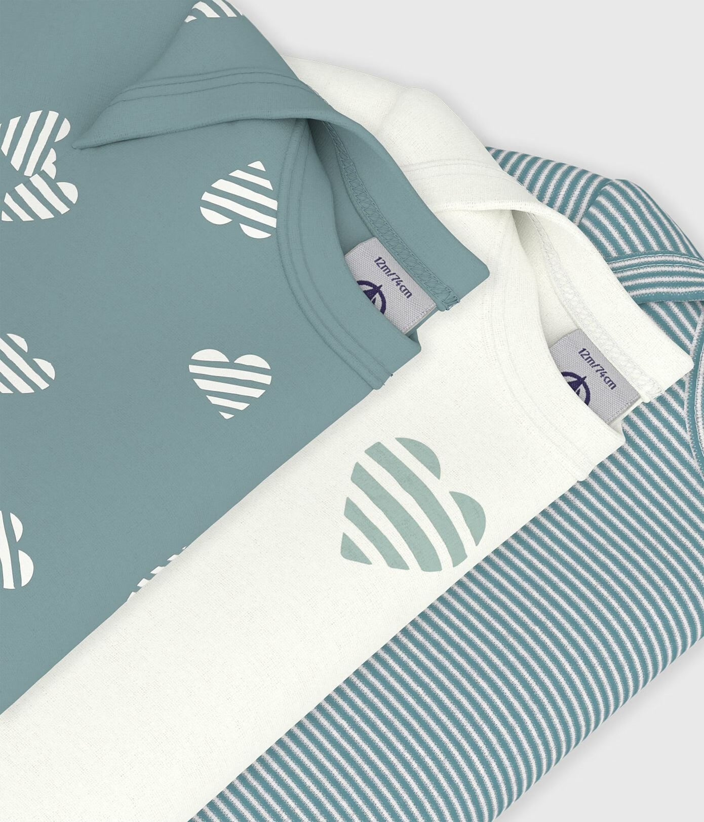 || Petit Bateau || Set romper korte mouw - Harten groen