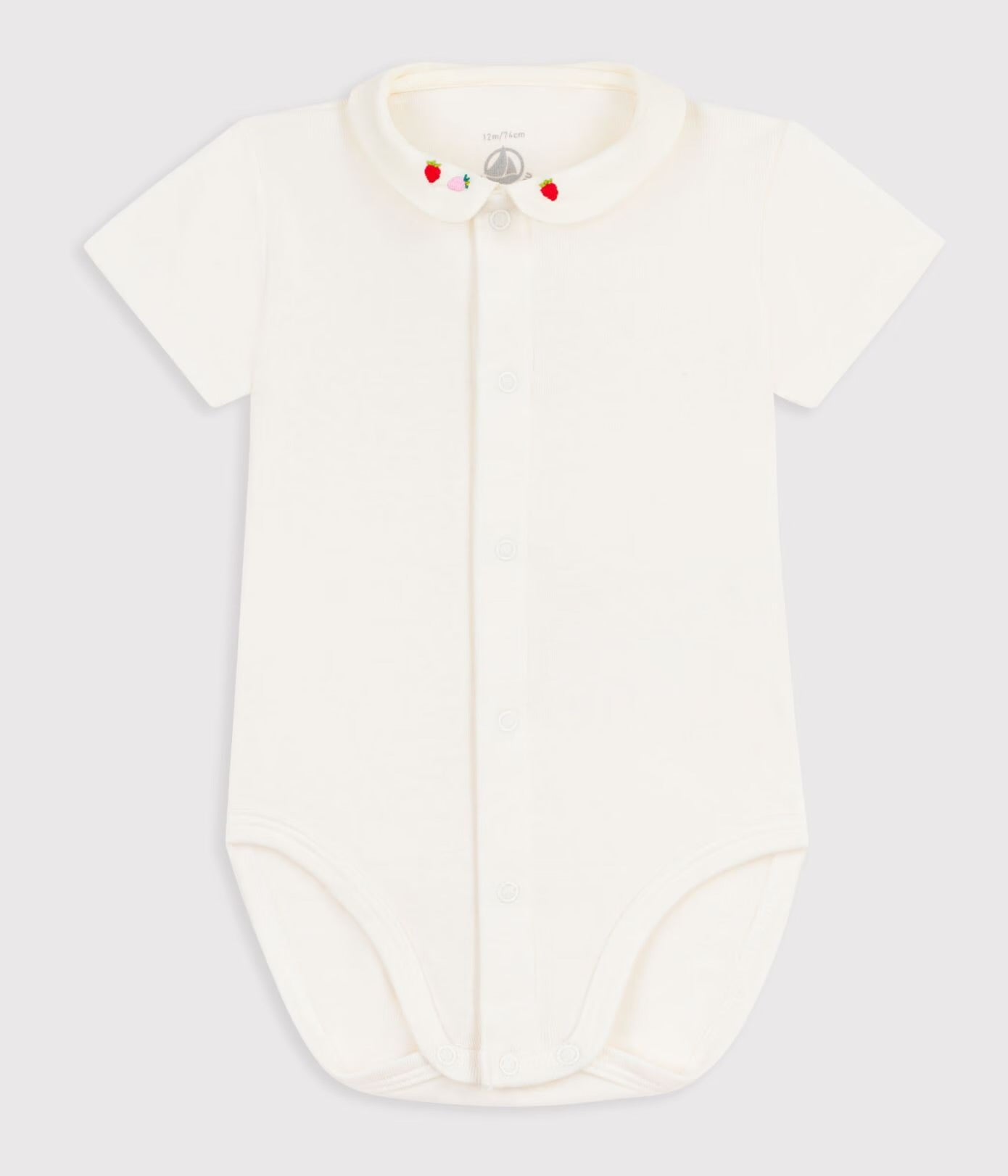 || Petit Bateau || Babyromper korte mouw met kraagje - Aardbei