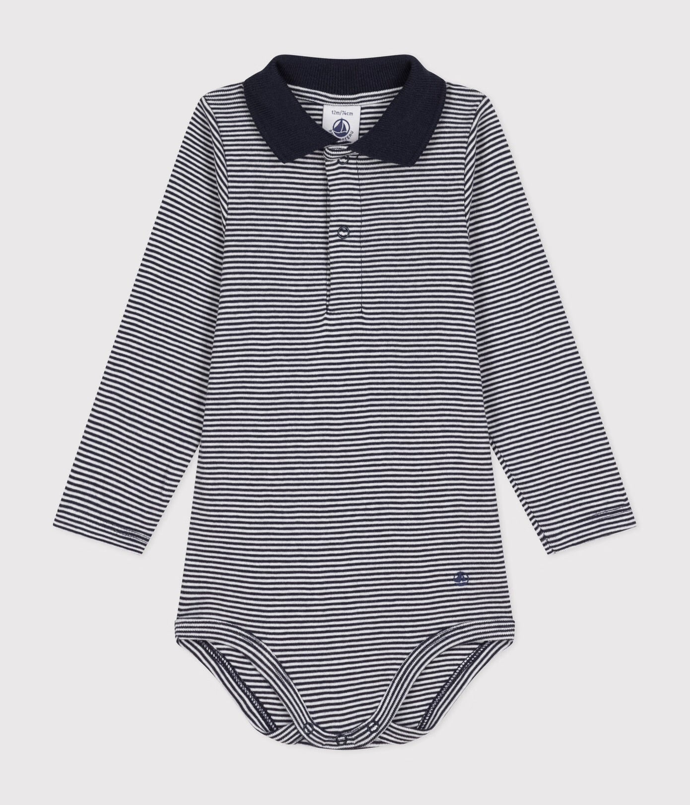 || Petit Bateau || Basis polo romper met lange mouwen - Gestreept
