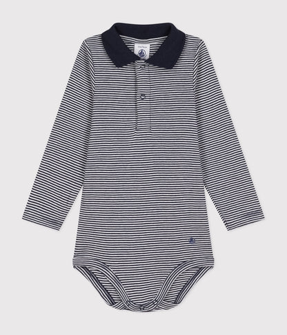 || Petit Bateau || Basis polo romper met lange mouwen - Gestreept
