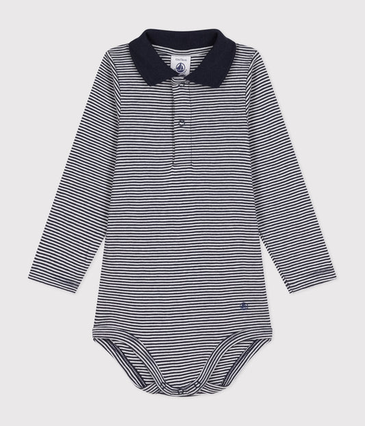|| Petit Bateau || Basis polo romper met lange mouwen - Gestreept