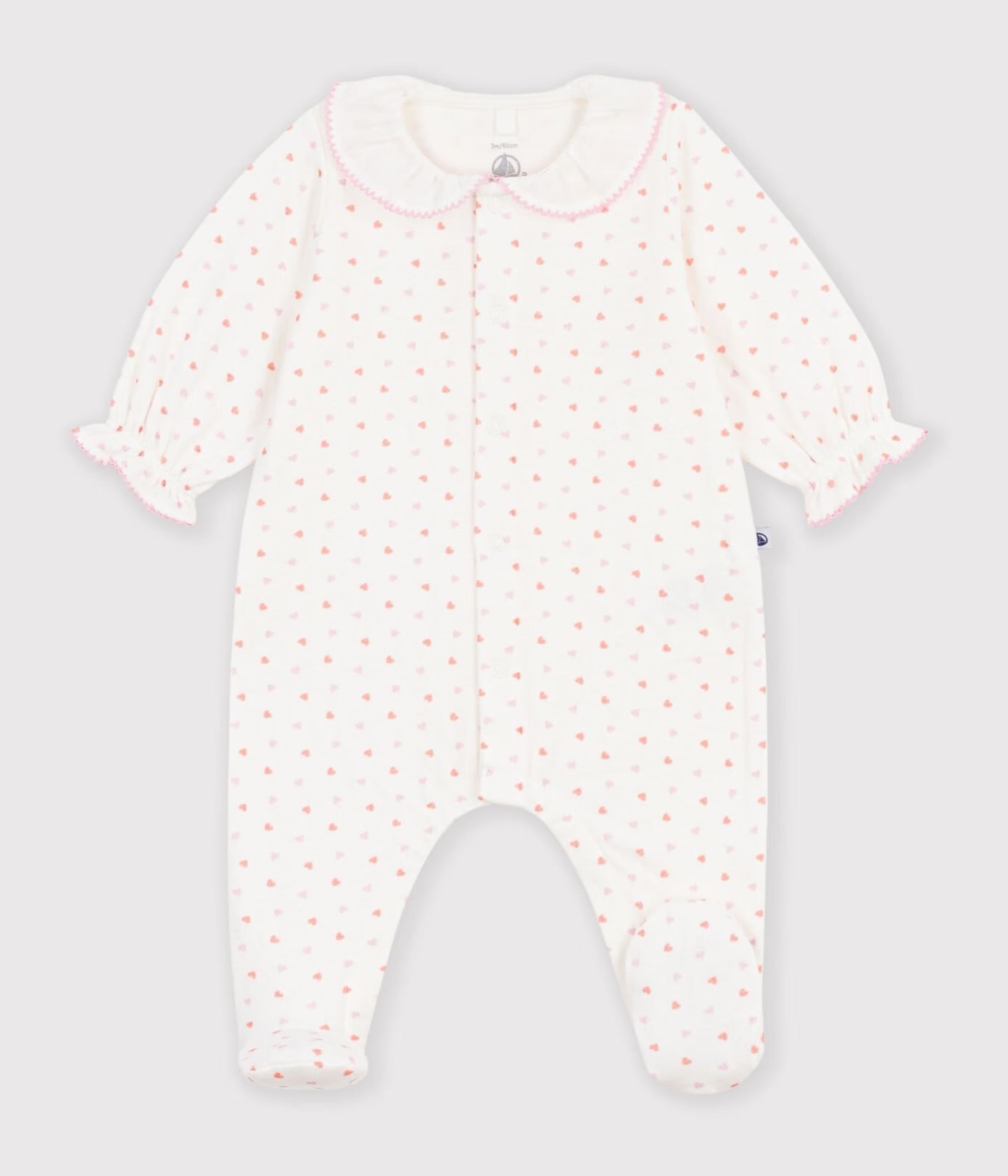 || Petit Bateau || Katoenen boxpak met kraagje en voetjes - Hartjes