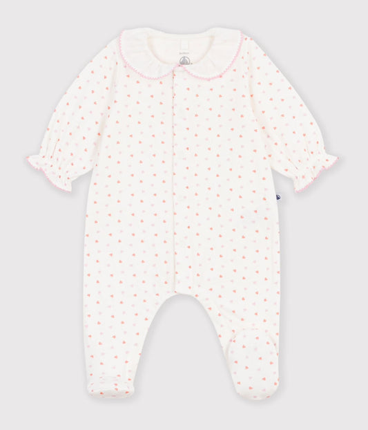 || Petit Bateau || Katoenen boxpak met kraagje en voetjes - Hartjes