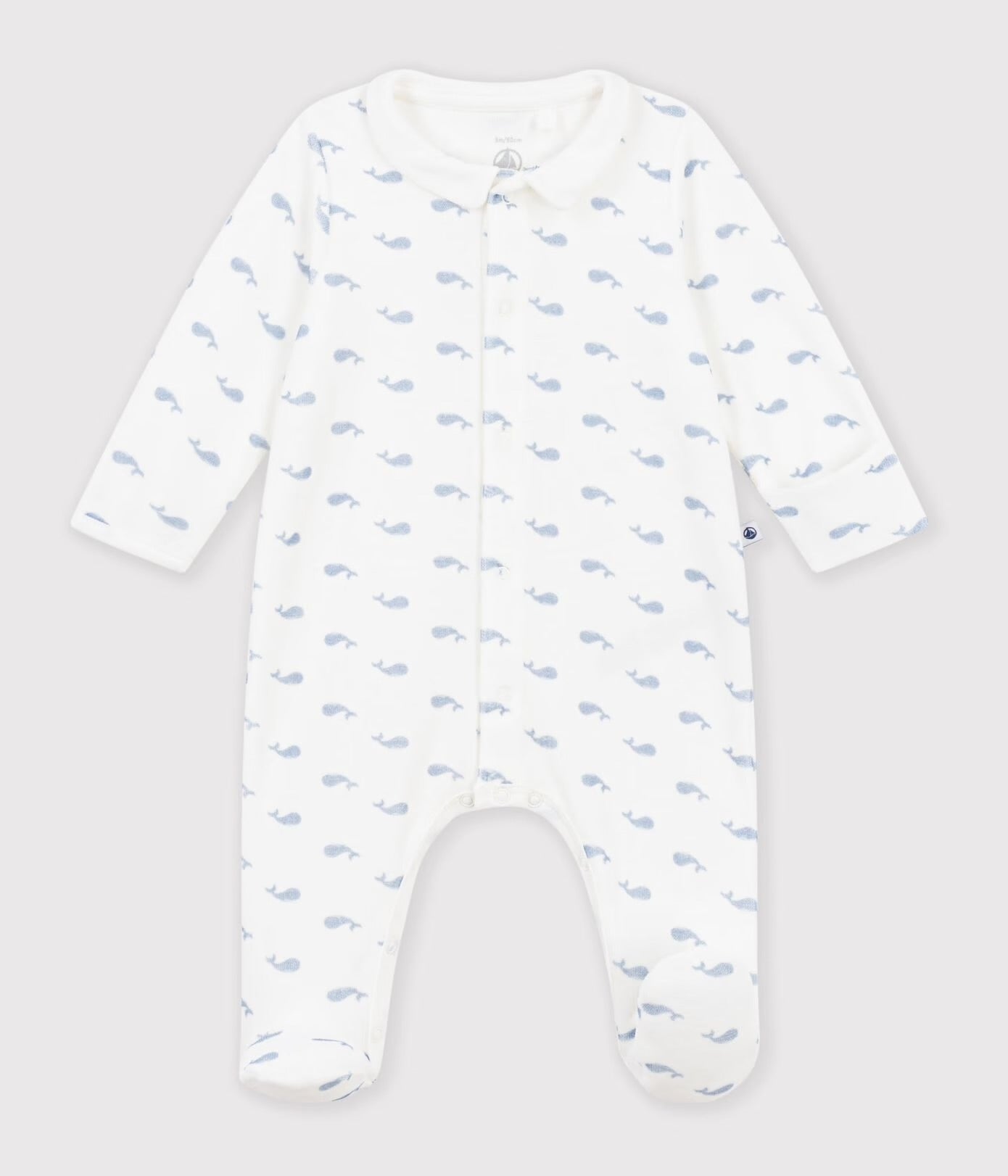 || Petit Bateau || Velours boxpak met voetjes en kraagje - Walvisjes