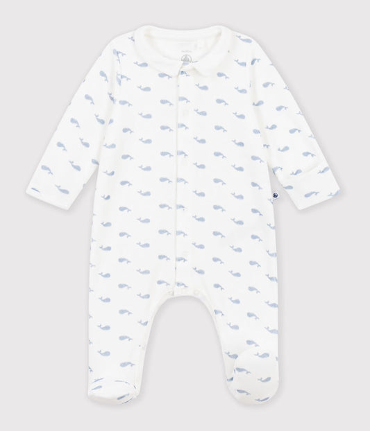 || Petit Bateau || Velours boxpak met voetjes en kraagje - Walvisjes