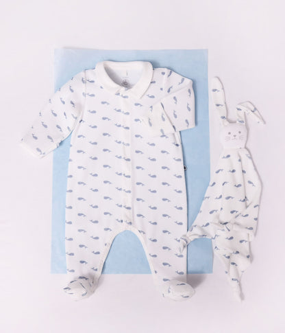 || Petit Bateau || Velours boxpak met voetjes en kraagje - Walvisjes