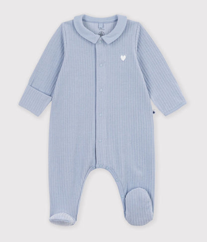 || Petit Bateau || Velours boxpak met voetjes en kraagje - Blauw