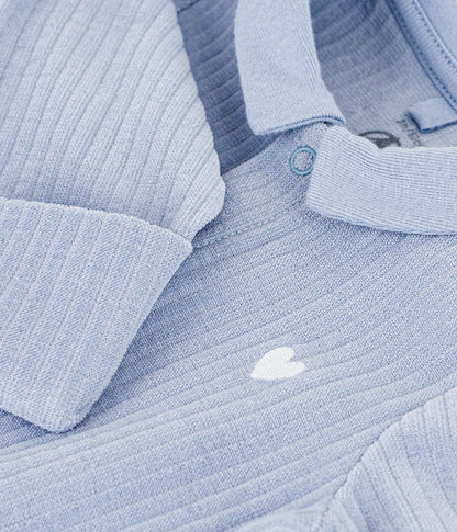 || Petit Bateau || Velours boxpak met voetjes en kraagje - Blauw