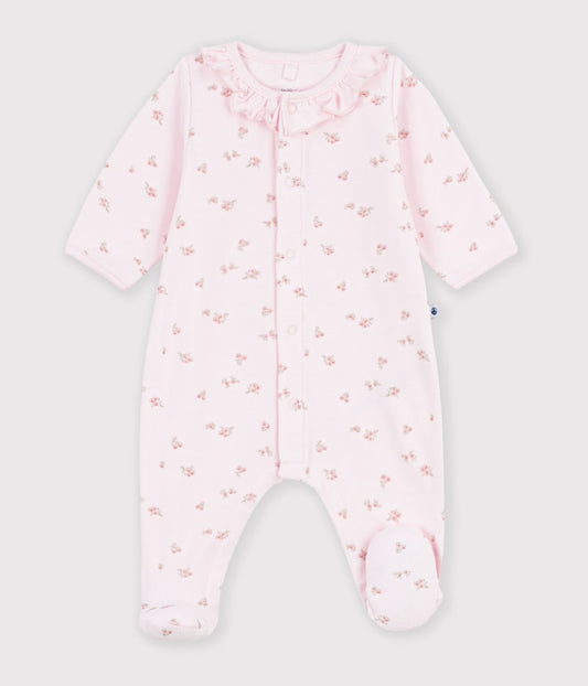 || Petit Bateau || Fluwelen boxpak met voetjes en kraagje - Bloemetjes