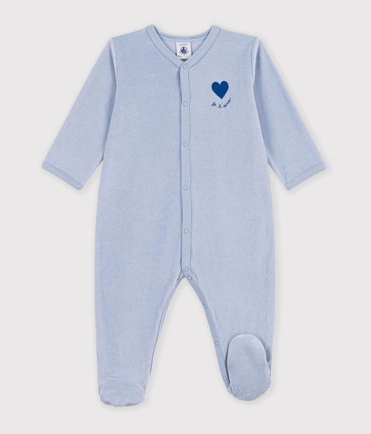|| Petit Bateau || Velours boxpak met voetjes blauw - Hart