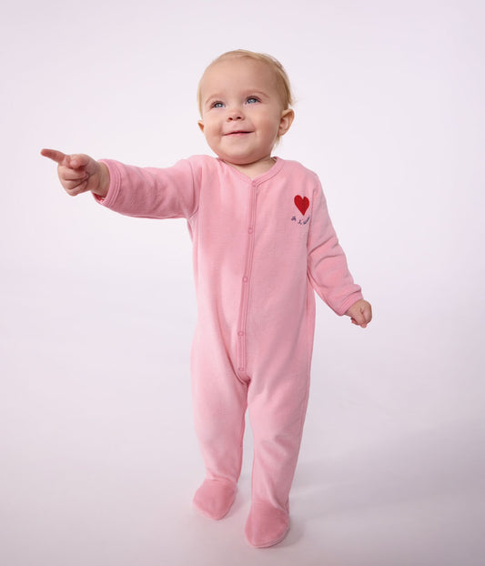 || Petit Bateau || Velours boxpak met voetjes roze - Hart