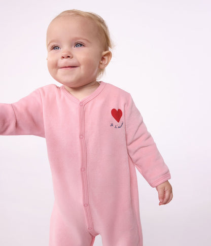 || Petit Bateau || Velours boxpak met voetjes roze - Hart