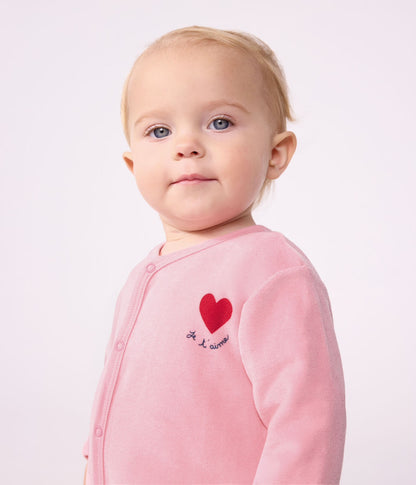|| Petit Bateau || Velours boxpak met voetjes roze - Hart