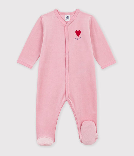 || Petit Bateau || Velours boxpak met voetjes roze - Hart