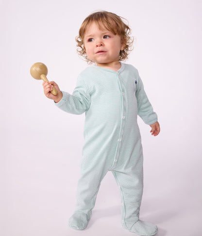|| Petit Bateau || Katoenen boxpak met voetjes groen - Gestreept