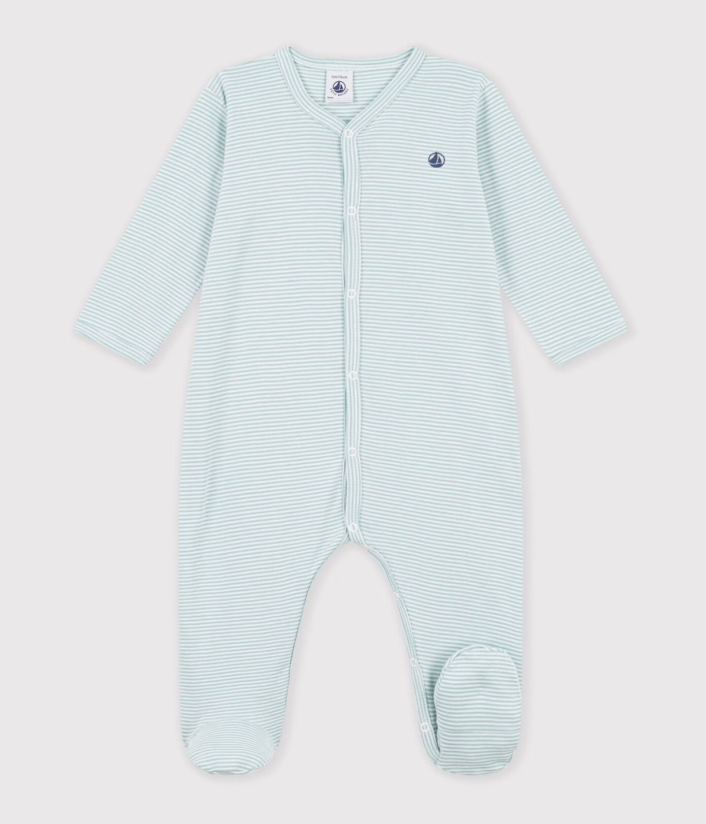 || Petit Bateau || Katoenen boxpak met voetjes groen - Gestreept