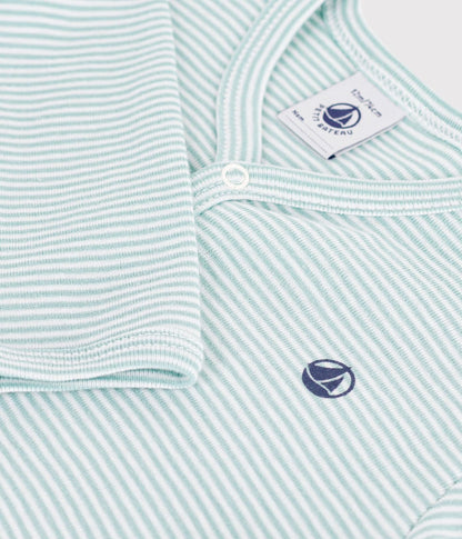 || Petit Bateau || Katoenen boxpak met voetjes groen - Gestreept