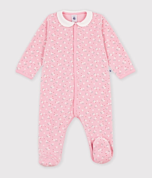 || Petit Bateau || Fluwelen boxpak met voetjes en kraagje - Bloempjes