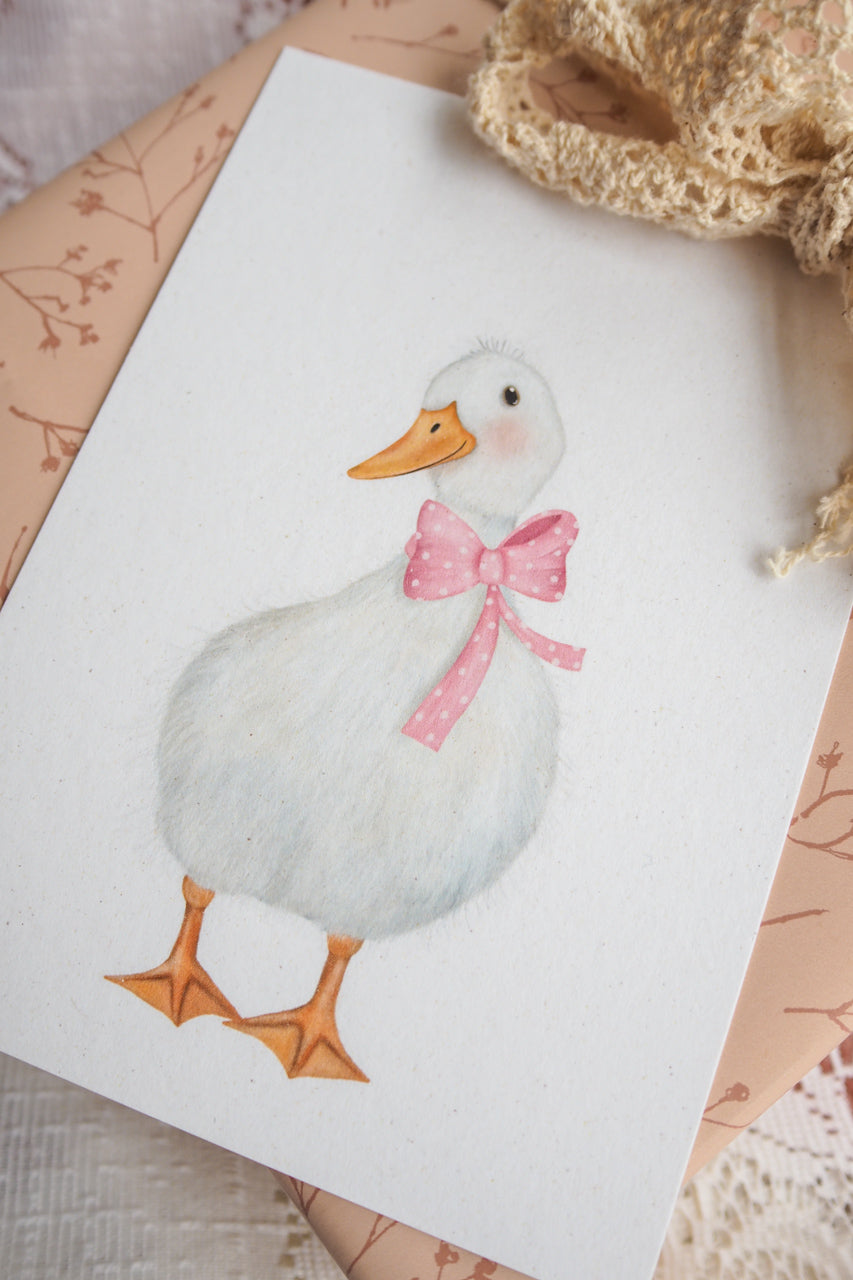 || Getekenddoorzusje || Kaart A6 - Gans met roze strik