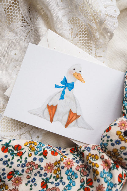 || Getekenddoorzusje || Kaart A6 - Gans met blauwe strik