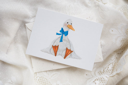 || Getekenddoorzusje || Kaart A6 - Gans met blauwe strik