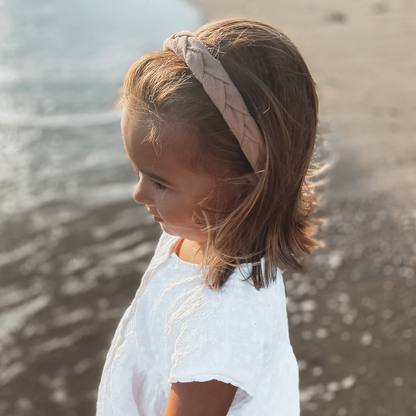 || Your Little Miss || Brede diadeem met vlecht - Bruin linnen