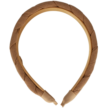 || Your Little Miss || Brede diadeem met vlecht - Bruin linnen