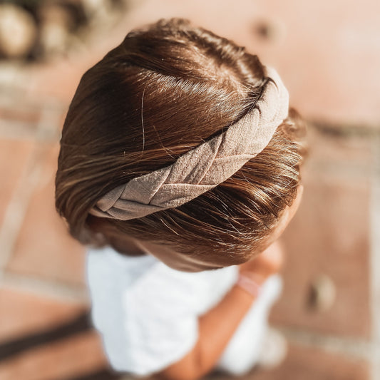 || Your Little Miss || Brede diadeem met vlecht - Bruin linnen