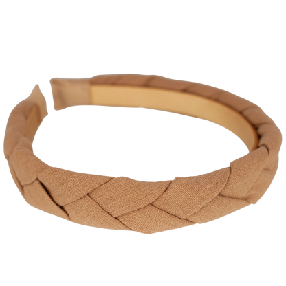 || Your Little Miss || Brede diadeem met vlecht - Bruin linnen